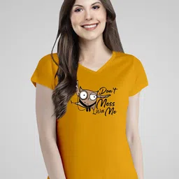 Pootlu Women Printed V-Neck Extended Sleeves Applique T-shirt-picture-40