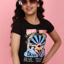 V-Mart Girls Typography Printed Cotton T-shirt image 1