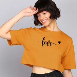 Adyavastram Typography Printed Round Neck Short Sleeves Crop Cotton Regular T-shirt-picture-33