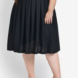wild U Plus Size Women Black Self-Design Flared Midi Skirt-image-41