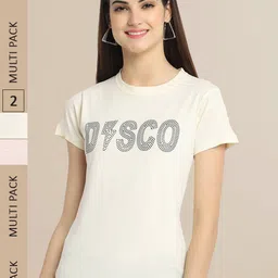 Fabflee Women Beige & Pink Pack of 2 Printed T-shirt-image-62