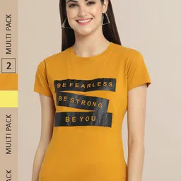 Fabflee Women Mustard Yellow & Yellow 2 Printed T-shirt-picture-26