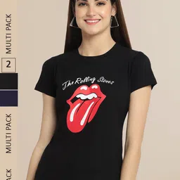 Fabflee Women Black & Navy Blue Pack of 2 Printed Cotton T-shirt-image-9