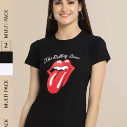 Fabflee Women Black & White Pack of 2 Printed Cotton T-shirts-image-92