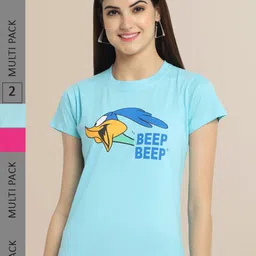 Fabflee Women Blue & Pink Pack of 2 Printed T-shirt-image-46