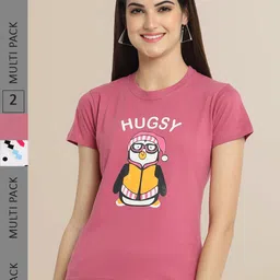 Fabflee Women Pink & White Pack of 2 Printed T-shirt-picture-40