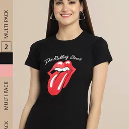Fabflee Women Black & Peach-Coloured Pack of 2 Printed T-shirt-picture-25