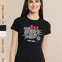 Fabflee Women Black & White Pack Of 2 Printed Cotton T-shirt-image-80