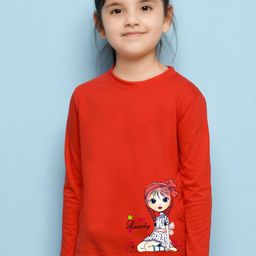 NUSYL Girls Red Graphic Print Long Sleeves Cotton T Shirt-picture-27