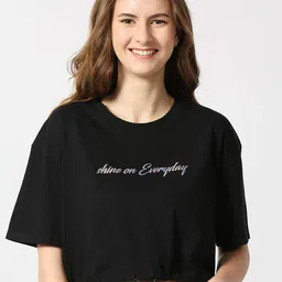 Pepe Jeans Women Black Typography Drop-Shoulder Sleeves T-shirt-picture-21