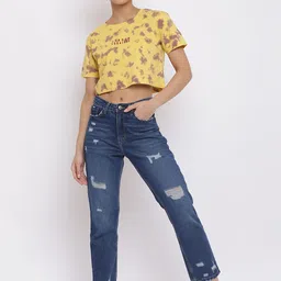 Belliskey Women Yellow & Purple Tie and Dye Crop T-shirt-image-94