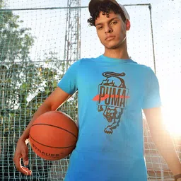PUMA Hoops Men Sky Blue Graphic Printed Sports T-shirt-picture-43