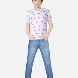 Palm Tree Boys Round Neck Conversational Printed Cotton T-shirt-picture-30