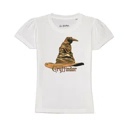 Harry Potter by Wear Your Mind Girls White & Brown Pure Cotton Printed T-shirt-image-27