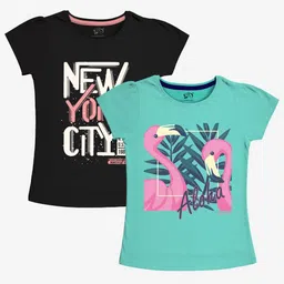 x2o Girls Pack of 2 Black & Green Printed T-shirt-picture-51
