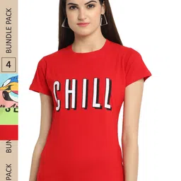 Fabflee Pack of 4 Typography Printed Round Neck Cotton T-shirt-picture-32