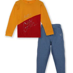 KiddoPanti Girls Yellow & Red Printed Cotton T-shirt and Pyjama Set-image-11