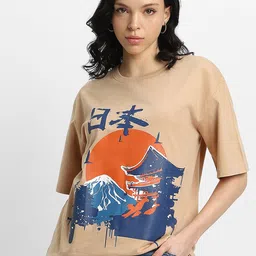 JUNEBERRY Graphic Printed Round Neck Short Sleeves Oversized Pure Cotton T-shirt-picture-34