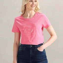 U.S. Polo Assn. Women Graphic Printed Pure Cotton T-shirt-picture-15