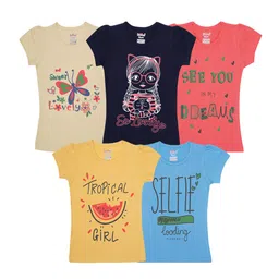 Kiddeo Girls Pack of 5 Printed Cotton T-shirt-picture-10