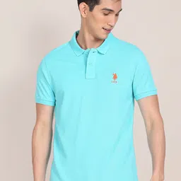 u.s. polo assn. U S Polo Assn Men Blue Polo Collar Slim Fit Pure Cotton T-shirt image 1