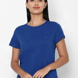 Allen Solly Woman Blue Solid Pure Cotton T-shirt-picture-10