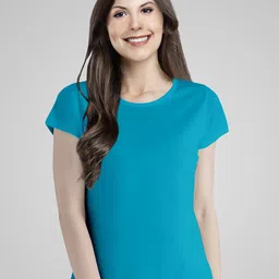 Pootlu Women Turquoise Blue Solid T-shirt-image-62