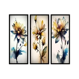 WENS Black & Blue 3 Pieces Synthetic Wooden Floral and Botanical Paintings Wall Art image 4