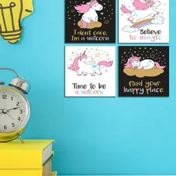 WENS White & Black Set Of 4 Cartoon Laminated Printed Wall Art image 2