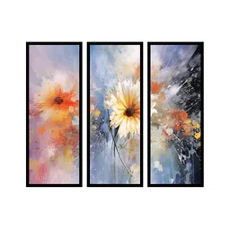 WENS Blue & Orange 3 Pieces Synthetic Wooden Floral and Botanical Paintings Wall Art image 2