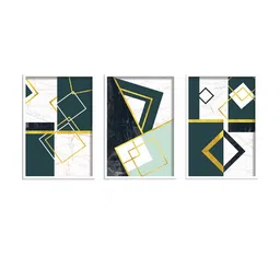 SAF White & Green 3 Pieces Abstract Printed Wall Art image 3