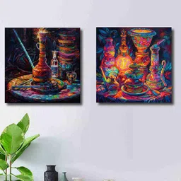 SAF Pink & Blue 2-Pieces Modern Art Printed Canvas Wall Art image 2