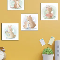 WENS Set of 4 White and Brown  Cartoon Wall Panels image 3