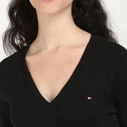 Tommy Hilfiger Women Solid V-Neck Cotton T-shirt image 3
