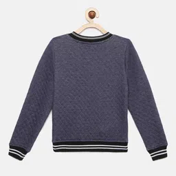 mackly Girls Navy Blue Self Design Front-Open Sweatshirt image 5