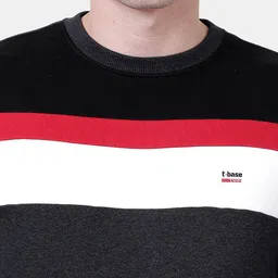 t-base Men Black & White Colourblocked Sweatshirt image 4