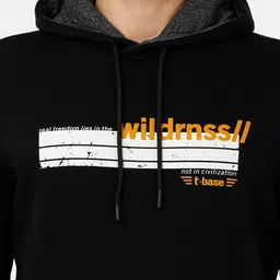 t-base Men Black Printed Hooded Sweatshirt image 4