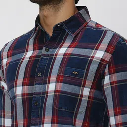 Mufti Slim Fit Tartan Checks Spread Collar Long sleeve Pocket Cotton Casual Shirt image 2