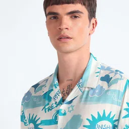 Flying Machine Graphic Printed Cuban Collar Twill Casual Shirt image 3