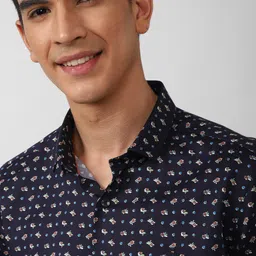 SIMON CARTER LONDON Men Navy Blue Printed Cotton Casual Shirt image 2