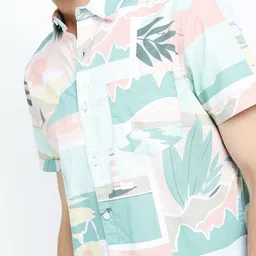 HIGHLANDER Men Sea Green & Pink Slim Fit Printed Cotton Casual Shirt image 2