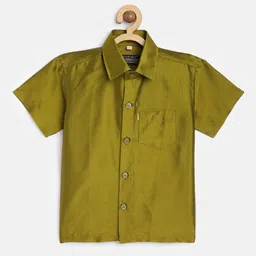 THANGAMAGAN Boys Olive Green Original Regular Fit Solid Casual Shirt image 2