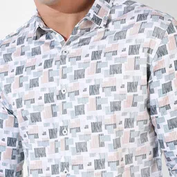 Campus Sutra White & Grey Geometric Printed Classic Fit Cotton Casual Shirt image 4