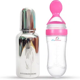 goodmunchkins Stainless Steel Feeding Bottle - Silicon Food Feeder Combo Pack - 304 Grade Steel Join Less , No Plastic Parts Feeding Bottle - Food Grade Silicon Food Feeder - 2 Items - 220-picture-20
