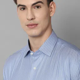 Luxure by Louis Philippe Men Blue Striped Formal Shirt image 2