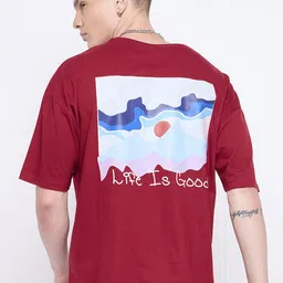 Mast & Harbour Maroon Graphic Print Round Neck Oversized T-shirt image 2