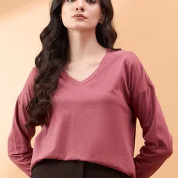 all about you Women V-Neck Extended Sleeves Pockets T-shirt image 2