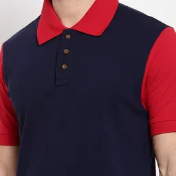 Kalt Men Navy Blue & Red Colourblocked Polo Collar T-shirt image 2