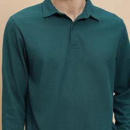 HIGHLANDER Self Design Textured Polo Collar T-shirt image 2