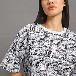 Bewakoof x Official Garfield Merchandise Garfield Typography Print Oversized Top image 4